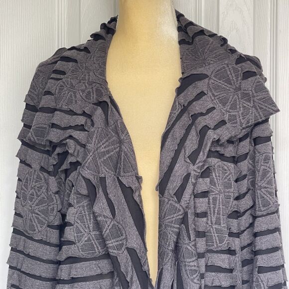 Women Sweater Draped Cardigan Large Gray Long Sleeve - Picture 5 of 16